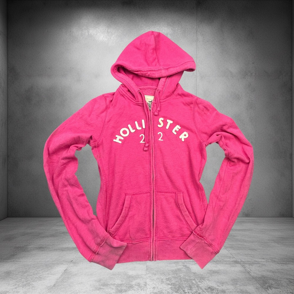 Hollister Vintage Y2K Pink Full Zip Hoodie Spellout Logo Small